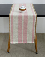Striped cotton jute table runner on dining table