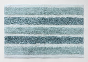 Aqua and white striped bathroom mat