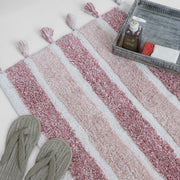 Blush rose striped tassel bath mat