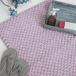 Blush pink bubble plush bath mat