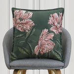 Dark green floral embroidered cushion
