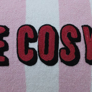 Blush and white striped cushion with embroidery