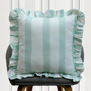Soft mint green ruffled stripe cushion