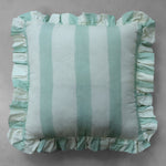 Mint striped cushion with ruffle edges