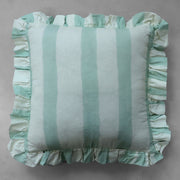 Mint striped cushion with ruffle edges