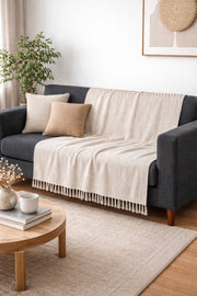 Solid Woven Throw Blanket with Fringe